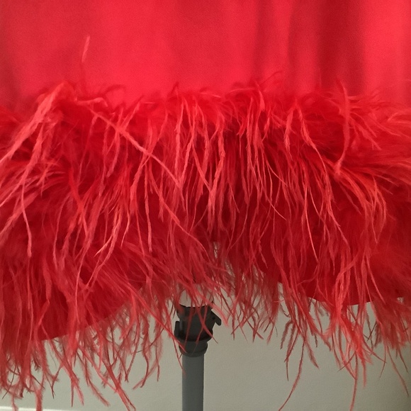 Marielle Stokkelaar Unique Red Holiday Party Dress, Feather Bottom Hem NWT OSFM - Picture 7 of 16
